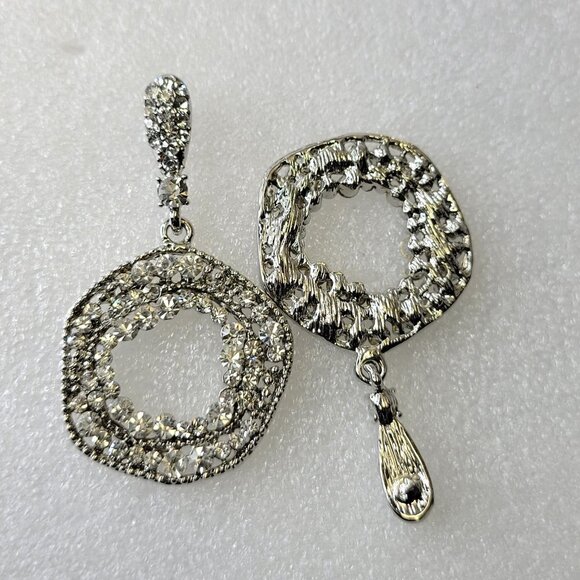 Silver Tone rhinestone Round Circular Earrings - Picture 5 of 11